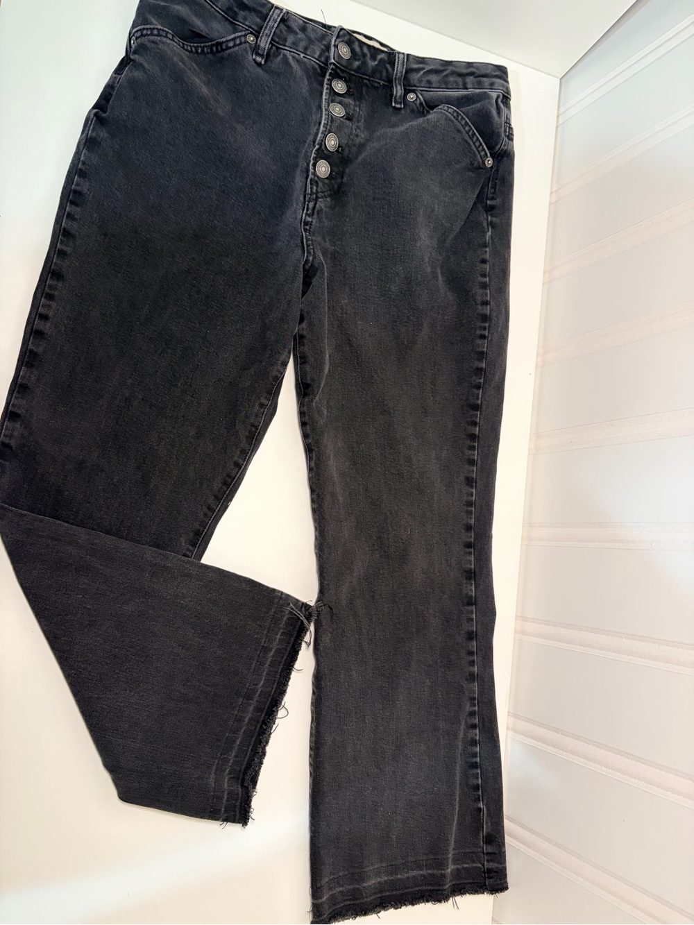 Free People We The Free Black High-Rise Straight Jeans with Button-Fly